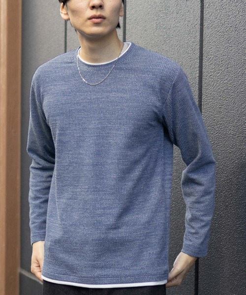 NAVY(ネイビー)の「NAVY メランジ調 レイヤードTシャツ(Tシャツ/カットソー・メンズ・ベージュ系/ブラック系/ネイビー系・M/S/XL/L)」の17枚目の写真