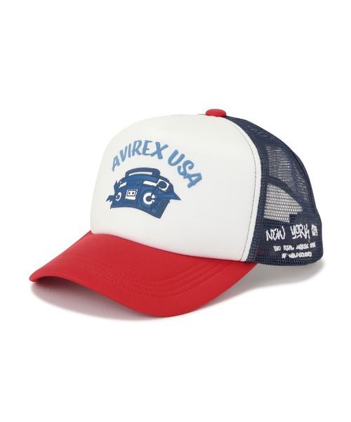 AVIREX(アヴィレックス)の「VARSITY RADIO MOTIF MESHCAP / バーシティ ラジオモチーフ メッシュキャップ / AVIREX / アヴィレックス(キャップ・メンズ・チャコールグレー/レッド・F)」の1枚目の写真