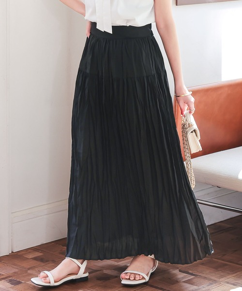 Petitle（プチレ）の「[ 低身長向けサイズ ] ワッシャープリーツロングスカート（スカート・レディース・ブラック/ホワイト/チャコール・PM）」の2枚目の写真
