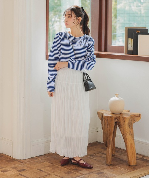 Petitle（プチレ）の「[ 低身長向けサイズ ] ワッシャープリーツロングスカート（スカート・レディース・ブラック/ホワイト/チャコール・PM）」の10枚目の写真