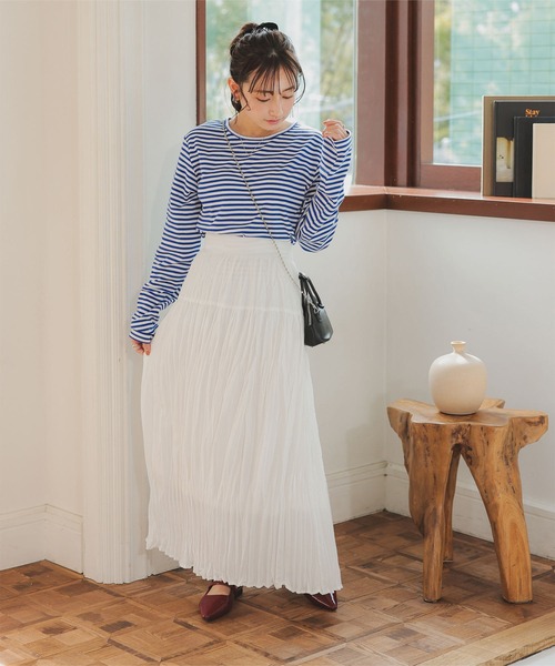 Petitle（プチレ）の「[ 低身長向けサイズ ] ワッシャープリーツロングスカート（スカート・レディース・ブラック/ホワイト/チャコール・PM）」の11枚目の写真