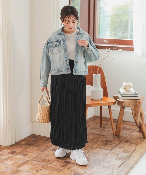 Petitle（プチレ）の「[ 低身長向けサイズ ] ワッシャープリーツロングスカート（スカート・レディース・ブラック/ホワイト/チャコール・PM）」の13枚目の写真