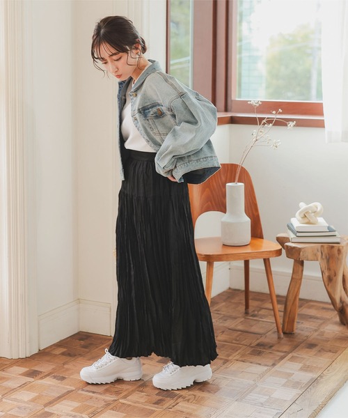Petitle（プチレ）の「[ 低身長向けサイズ ] ワッシャープリーツロングスカート（スカート・レディース・ブラック/ホワイト/チャコール・PM）」の14枚目の写真