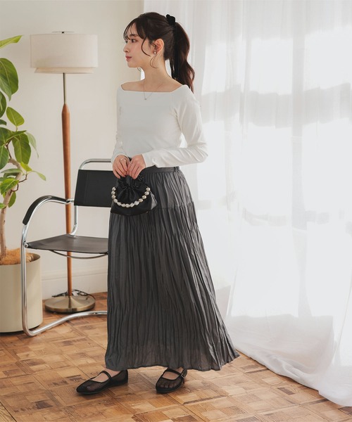 Petitle（プチレ）の「[ 低身長向けサイズ ] ワッシャープリーツロングスカート（スカート・レディース・ブラック/ホワイト/チャコール・PM）」の16枚目の写真