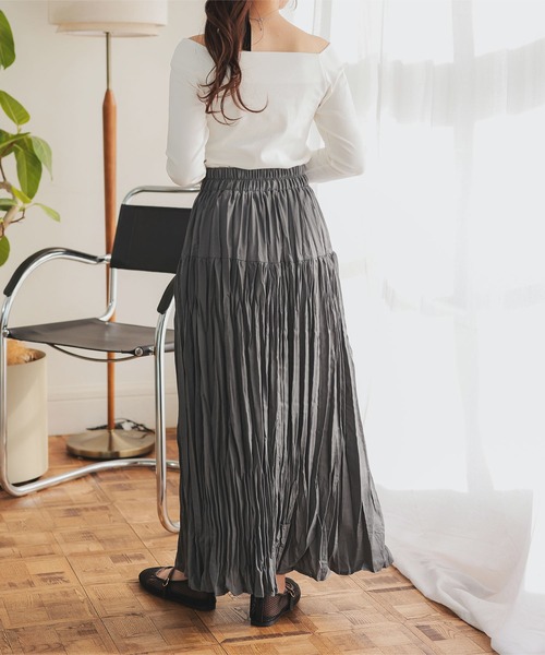 Petitle（プチレ）の「[ 低身長向けサイズ ] ワッシャープリーツロングスカート（スカート・レディース・ブラック/ホワイト/チャコール・PM）」の17枚目の写真