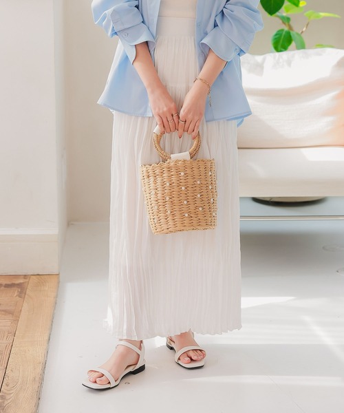 Petitle（プチレ）の「[ 低身長向けサイズ ] ワッシャープリーツロングスカート（スカート・レディース・ブラック/ホワイト/チャコール・PM）」の12枚目の写真