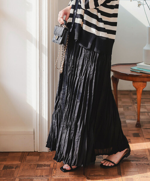 Petitle（プチレ）の「[ 低身長向けサイズ ] ワッシャープリーツロングスカート（スカート・レディース・ブラック/ホワイト/チャコール・PM）」の21枚目の写真