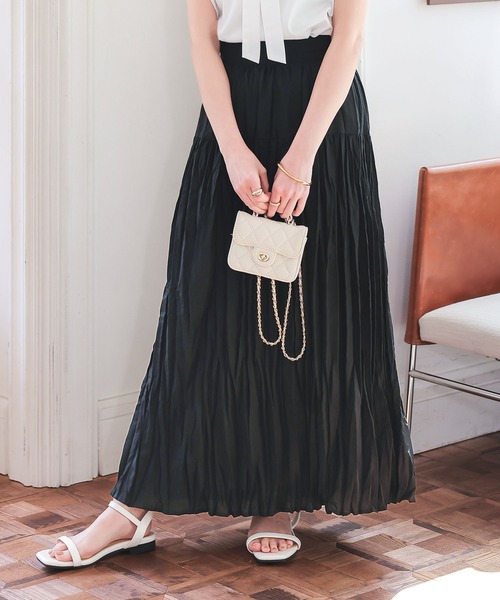 Petitle（プチレ）の「[ 低身長向けサイズ ] ワッシャープリーツロングスカート（スカート・レディース・ブラック/ホワイト/チャコール・PM）」の19枚目の写真