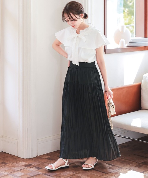 Petitle（プチレ）の「[ 低身長向けサイズ ] ワッシャープリーツロングスカート（スカート・レディース・ブラック/ホワイト/チャコール・PM）」の20枚目の写真