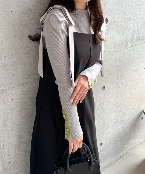 CLEAR BASIC（クリアベーシック）の「【低身長サイズ有】配色肩リボンフレアワンピース[大人フェミニン 骨格ナチュラル]≪SS新作≫（ワンピース・レディース・ベージュ/ブラック・F/XS）」の6枚目の写真