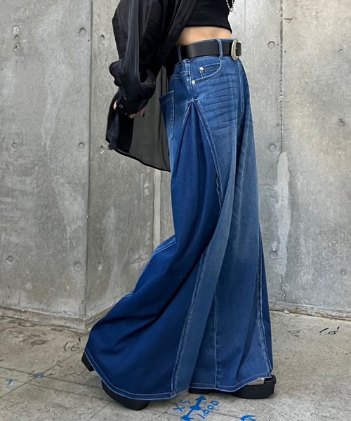 PAGEBOY(ページボーイ)の「【裾から15cmまでセルフカット可能】ワイドフリーカットデニム(デニムパンツ・レディース・ブルー/ブラック/ブルー系その他・FREE)」の15枚目の写真