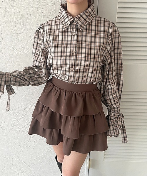 apres jour(アプレジュール)の「袖リボンアソートチェックシャツ(シャツ/ブラウス・レディース・ピンク系その他/ホワイト系その他2/ベージュ系その他/ブルー系その他・X-LARGE/フリー)」の3枚目の写真
