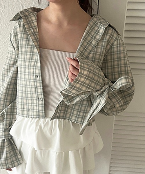 apres jour(アプレジュール)の「袖リボンアソートチェックシャツ(シャツ/ブラウス・レディース・ピンク系その他/ホワイト系その他2/ベージュ系その他/ブルー系その他・X-LARGE/フリー)」の4枚目の写真