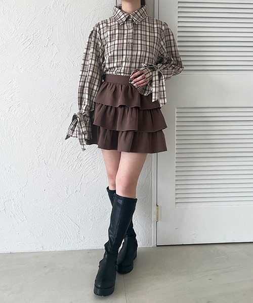apres jour(アプレジュール)の「袖リボンアソートチェックシャツ(シャツ/ブラウス・レディース・ピンク系その他/ホワイト系その他2/ベージュ系その他/ブルー系その他・X-LARGE/フリー)」の14枚目の写真