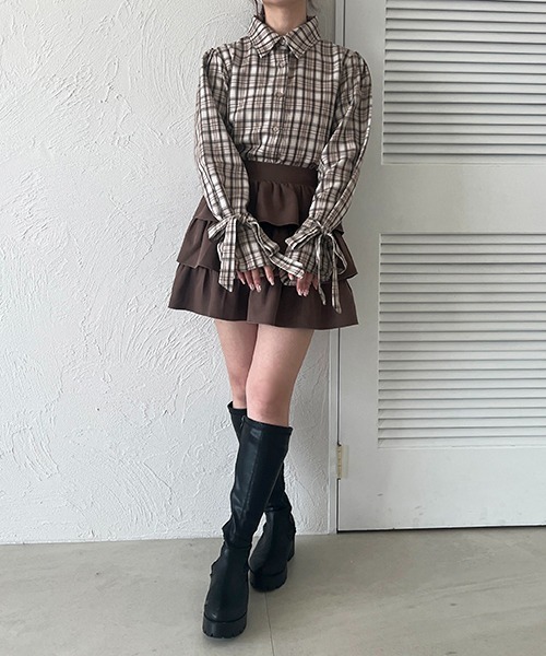 apres jour(アプレジュール)の「袖リボンアソートチェックシャツ(シャツ/ブラウス・レディース・ピンク系その他/ホワイト系その他2/ベージュ系その他/ブルー系その他・X-LARGE/フリー)」の15枚目の写真