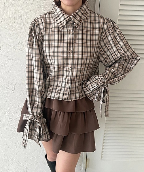 apres jour(アプレジュール)の「袖リボンアソートチェックシャツ(シャツ/ブラウス・レディース・ピンク系その他/ホワイト系その他2/ベージュ系その他/ブルー系その他・X-LARGE/フリー)」の12枚目の写真