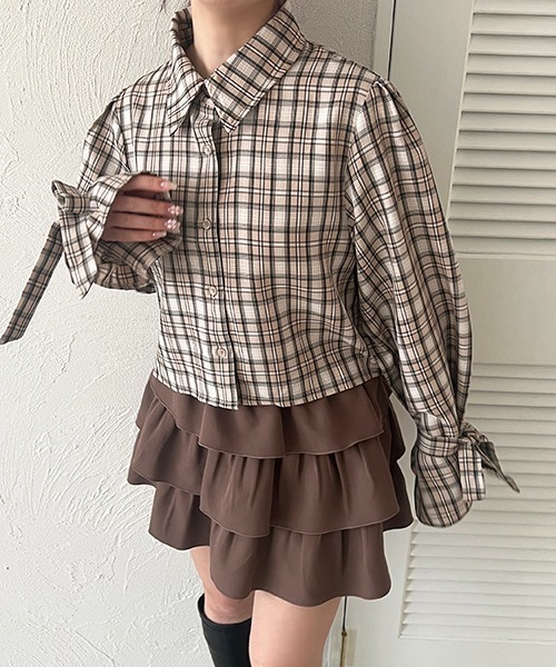 apres jour(アプレジュール)の「袖リボンアソートチェックシャツ(シャツ/ブラウス・レディース・ピンク系その他/ホワイト系その他2/ベージュ系その他/ブルー系その他・X-LARGE/フリー)」の13枚目の写真
