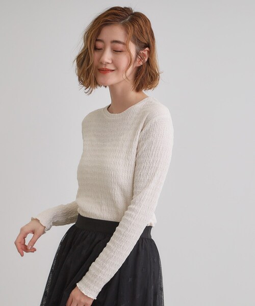 grove(グローブ)の「シャーリング風ジャカードクルーネックプルオーバー(Tシャツ/カットソー・レディース・オフホワイト/ブラック/サックスブルー・03/02/01/04/05)」の5枚目の写真
