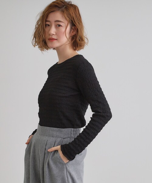 grove(グローブ)の「シャーリング風ジャカードクルーネックプルオーバー(Tシャツ/カットソー・レディース・オフホワイト/ブラック/サックスブルー・03/02/01/04/05)」の8枚目の写真