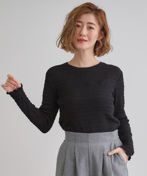 grove(グローブ)の「シャーリング風ジャカードクルーネックプルオーバー(Tシャツ/カットソー・レディース・オフホワイト/ブラック/サックスブルー・03/02/01/04/05)」の9枚目の写真