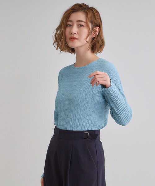 grove(グローブ)の「シャーリング風ジャカードクルーネックプルオーバー(Tシャツ/カットソー・レディース・オフホワイト/ブラック/サックスブルー・03/02/01/04/05)」の12枚目の写真