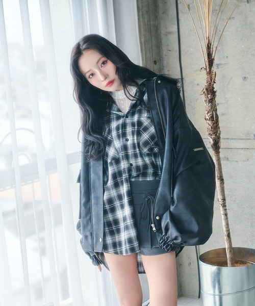 ANDGEEBEE(アンジービー)の「UNISEX チェックフーディシャツ(シャツ/ブラウス・レディース・ブラック/ブラウン・FREE)」の7枚目の写真