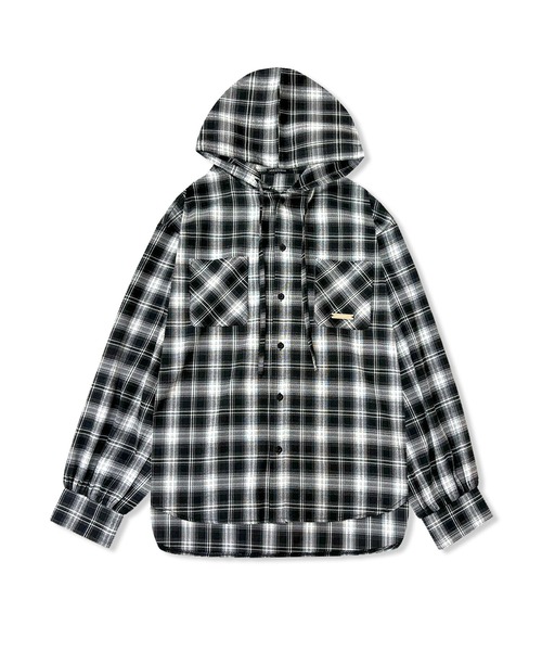 ANDGEEBEE(アンジービー)の「UNISEX チェックフーディシャツ(シャツ/ブラウス・レディース・ブラック/ブラウン・FREE)」の8枚目の写真