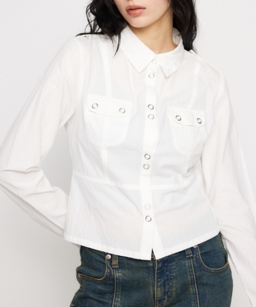 LAGUA GEM（ラグアジェム）の「SOFT COTTON COMPACT シャツ（シャツ/ブラウス・レディース・ホワイト/ブラック/カーキ・FREE）」の2枚目の写真