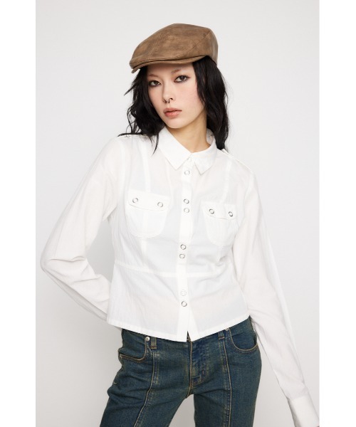 LAGUA GEM（ラグアジェム）の「SOFT COTTON COMPACT シャツ（シャツ/ブラウス・レディース・ホワイト/ブラック/カーキ・FREE）」の4枚目の写真