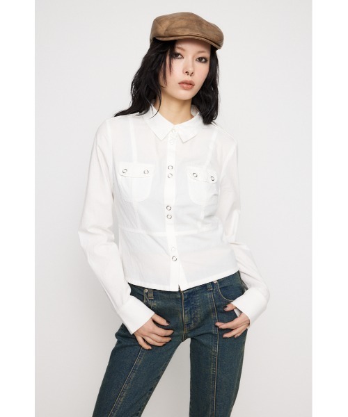 LAGUA GEM（ラグアジェム）の「SOFT COTTON COMPACT シャツ（シャツ/ブラウス・レディース・ホワイト/ブラック/カーキ・FREE）」の5枚目の写真