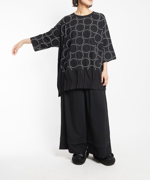 gomme(ゴム)の「ホールドット天竺 ヘムハッチングT(Tシャツ/カットソー・レディース・ホワイト×ブラック/ブラック×ホワイト/ブラック×グレー・MEDIUM)」の14枚目の写真