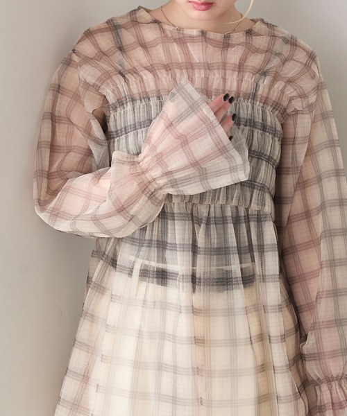 forksy.(フォルクシー)の「【forksy.】アソート シャーリングチュールワンピース(シャツ/ブラウス・レディース・ブラウン系/ブラック/ネイビー系・FREE)」の3枚目の写真