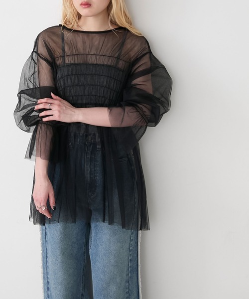 forksy.(フォルクシー)の「【forksy.】アソート シャーリングチュールワンピース(シャツ/ブラウス・レディース・ブラウン系/ブラック/ネイビー系・FREE)」の6枚目の写真