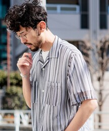 FREAK’S STORE/フリークスストア レース編み マルチカラーストライプ オープンカラーシャツ/リラックスフィット