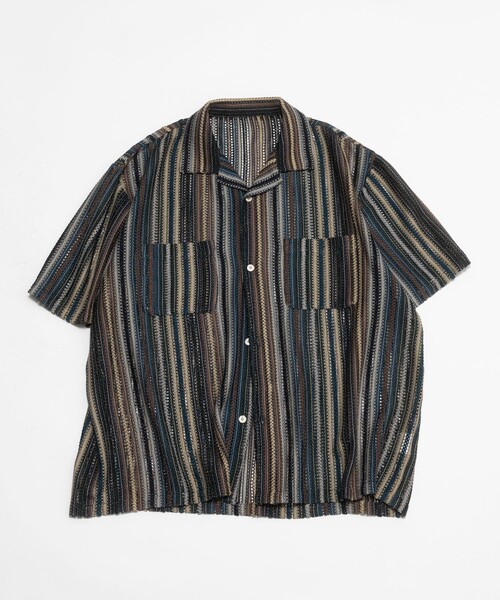 FREAK'S STORE(フリークスストア)の「FREAK’S STORE/フリークスストア レース編み マルチカラーストライプ オープンカラーシャツ/リラックスフィット(シャツ/ブラウス・メンズ・ブルー/グリーン/ブラック・MEDIUM/LARGE)」の4枚目の写真