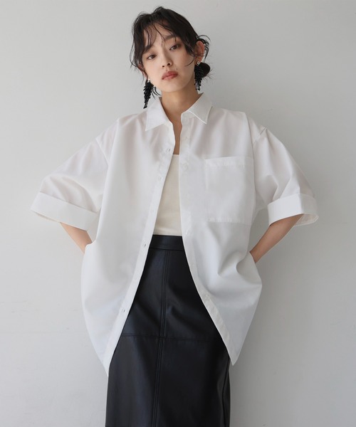 hellam（へラム）の「ハーフスリーブオーバーシャツ（シャツ/ブラウス・レディース・オフホワイト/ブルー/チャコール/ベージュ・FREE）」の18枚目の写真