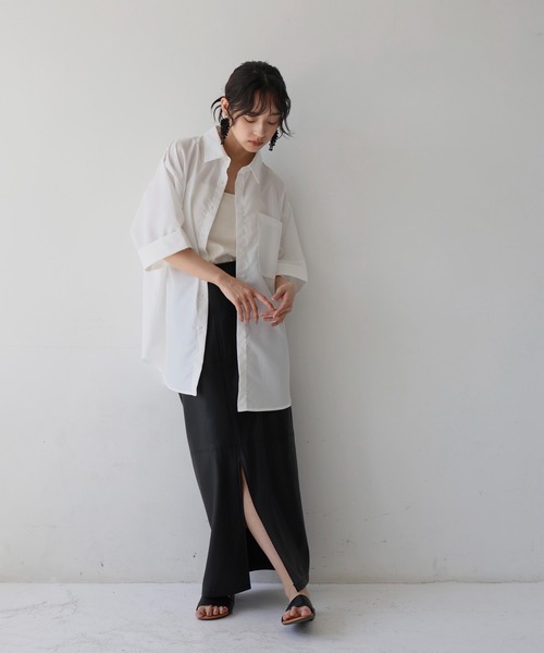 hellam（へラム）の「ハーフスリーブオーバーシャツ（シャツ/ブラウス・レディース・オフホワイト/ブルー/チャコール/ベージュ・FREE）」の22枚目の写真