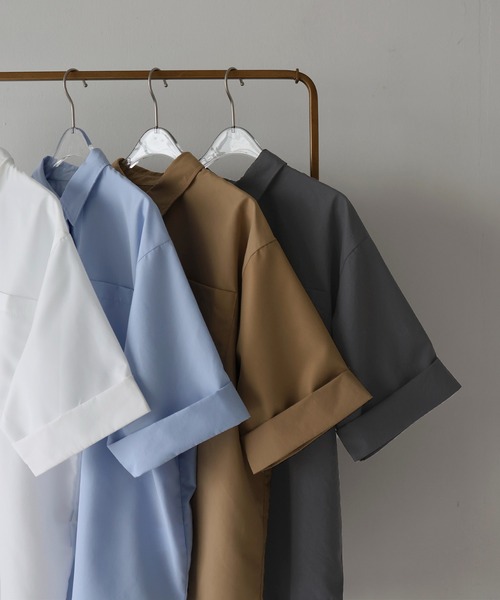 hellam（へラム）の「ハーフスリーブオーバーシャツ（シャツ/ブラウス・レディース・オフホワイト/ブルー/チャコール/ベージュ・FREE）」の14枚目の写真