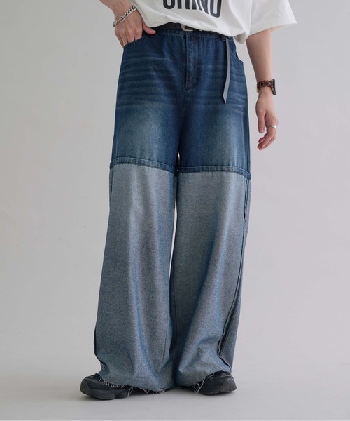 【epnok】 ボタンフライワイドデニムパンツ Lサイズ【現在完売品】 EPNK】Button fly wide denim pants / ボタンフライワイドデニム