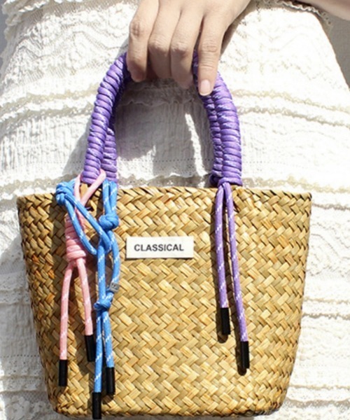 Ritzy(リッツィー)の「6色展開 カラフルマッチングハンドル ミニかごバッグ(かごバッグ・レディース・モカ/パープル/イエロー/グリーン/ピンク/ブルー・FREE)」の4枚目の写真