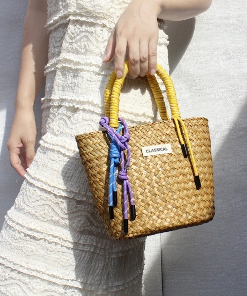 Ritzy(リッツィー)の「6色展開 カラフルマッチングハンドル ミニかごバッグ(かごバッグ・レディース・モカ/パープル/イエロー/グリーン/ピンク/ブルー・FREE)」の5枚目の写真