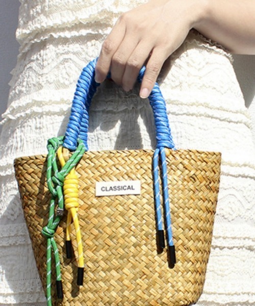 Ritzy(リッツィー)の「6色展開 カラフルマッチングハンドル ミニかごバッグ(かごバッグ・レディース・モカ/パープル/イエロー/グリーン/ピンク/ブルー・FREE)」の3枚目の写真