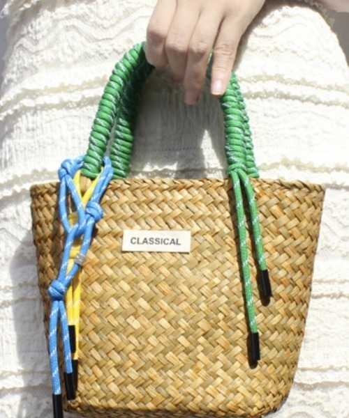 Ritzy(リッツィー)の「6色展開 カラフルマッチングハンドル ミニかごバッグ(かごバッグ・レディース・モカ/パープル/イエロー/グリーン/ピンク/ブルー・FREE)」の1枚目の写真