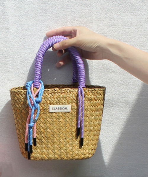 Ritzy(リッツィー)の「6色展開 カラフルマッチングハンドル ミニかごバッグ(かごバッグ・レディース・モカ/パープル/イエロー/グリーン/ピンク/ブルー・FREE)」の10枚目の写真