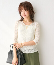 RIVE DROITE | 【ヘルシーな肌見せ】ストレッチレース半袖Tee(Tシャツ/カットソー)