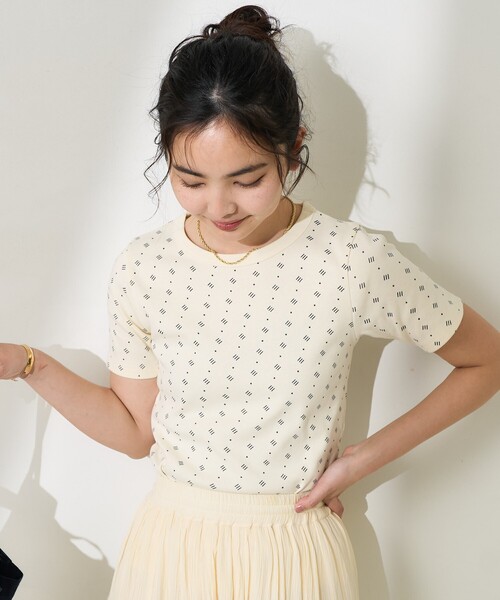 FREAK'S STORE(フリークスストア)の「総柄フライスコンパクトTシャツ(Tシャツ/カットソー・レディース・チャコールグレー/オフホワイト/イエロー・フリ-)」の7枚目の写真