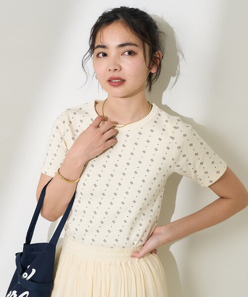 FREAK'S STORE(フリークスストア)の「総柄フライスコンパクトTシャツ(Tシャツ/カットソー・レディース・チャコールグレー/オフホワイト/イエロー・フリ-)」の9枚目の写真