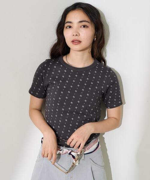 FREAK'S STORE(フリークスストア)の「総柄フライスコンパクトTシャツ(Tシャツ/カットソー・レディース・チャコールグレー/オフホワイト/イエロー・フリ-)」の16枚目の写真