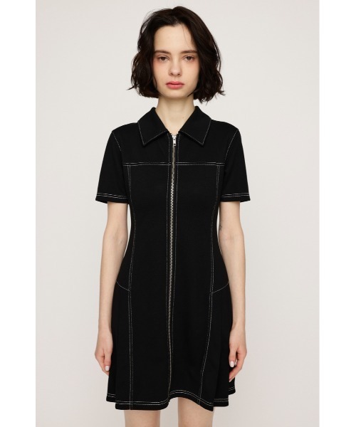 SLY スライ フロントジップ サイドプリーツ ショートワンピース ミニワンピ SLY（スライ）の「FRONT ZIP SIDE PLEATS S/OP フロントジップ