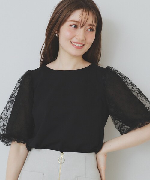 index（インデックス）の「シアーバルーンスリーブトップス【洗濯機洗い可/接触冷感】（Tシャツ/カットソー・レディース・アイボリー/ブラック/ライトグレー・36/38/40/42）」の2枚目の写真